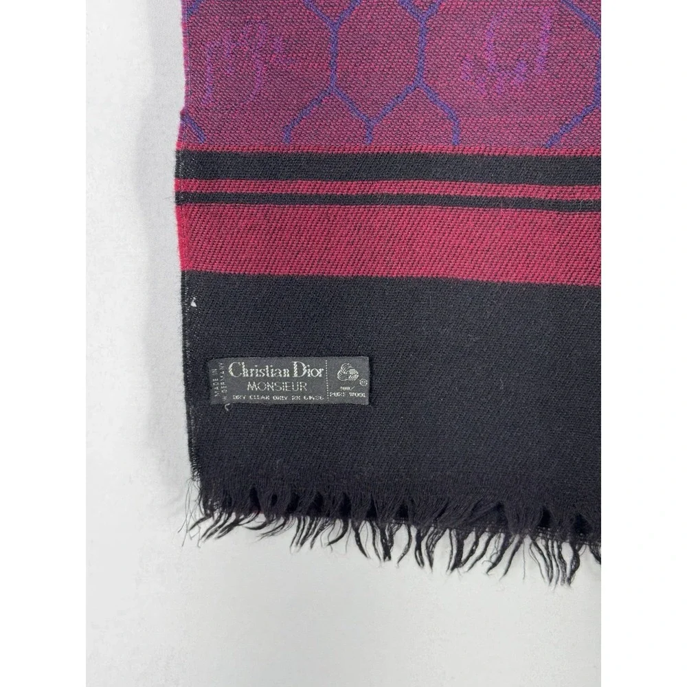 Christian Dior Monsieur Men's One Size Black Burgundy 100% Wool Vintage Scarf